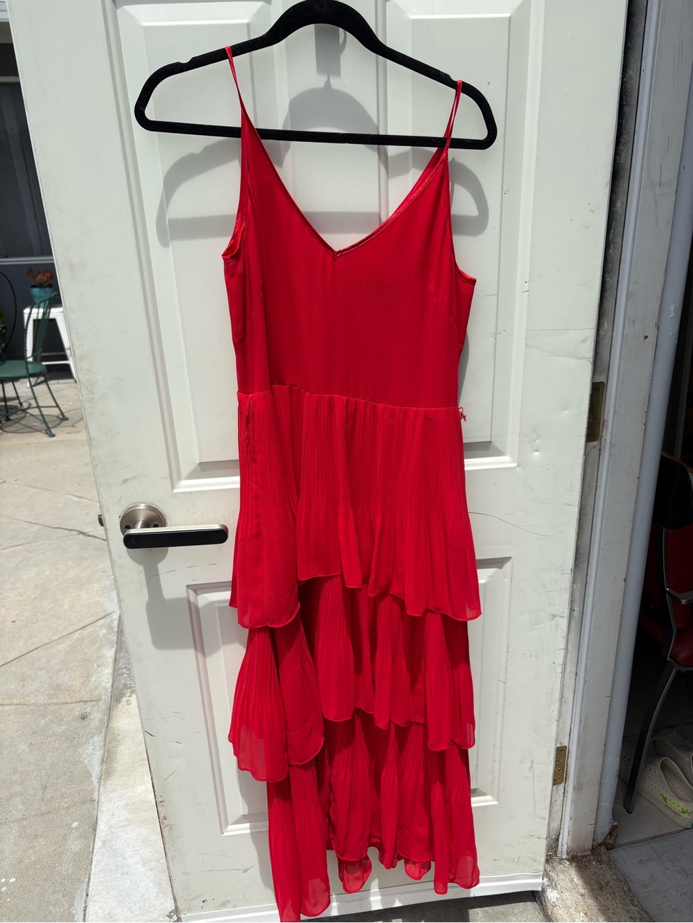 White House Black Market Red High-Low Tiered Spaghetti Strap Dress
